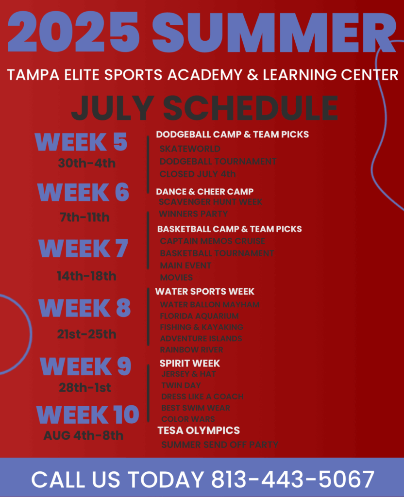 Tampa Elite Sports Academy - July 2025 Field Trip Schedule